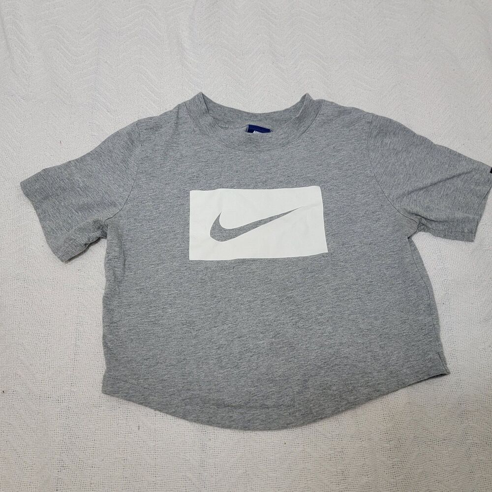 Nike Women Swoosh Crop Top Tshirt Short Sleeve Grey 100%‎ Cotton Size S